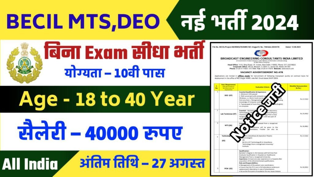 becil mts , deo & various post recruitment 2024