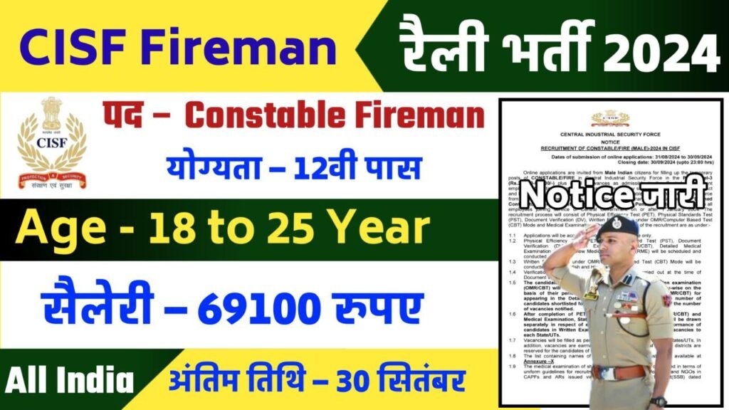 CISF Constable Fireman Recruitment 2024 Apply Online for 1130 Posts