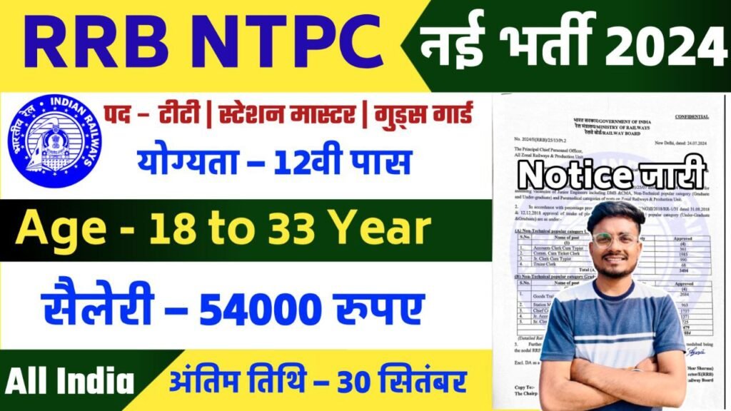 RRB NTPC Recruitment 2024 Notification, NTPC 19599 Post Vacancy