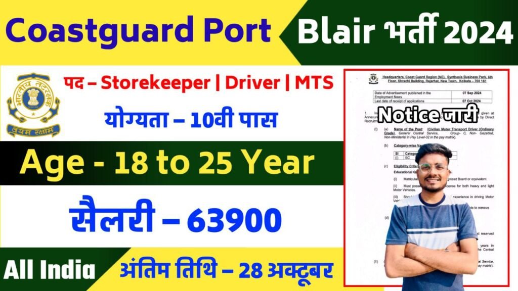 Indian Coast Guard Port Blair Offline Form 2024 Notification Out