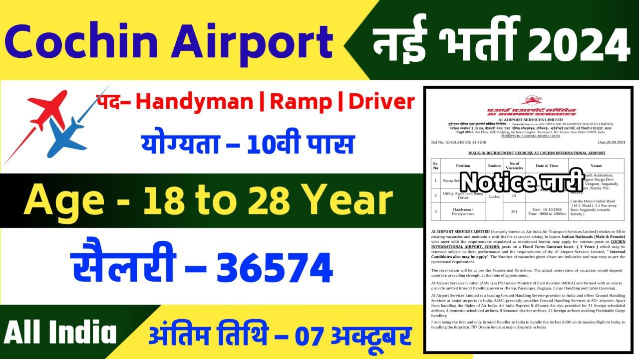 Cochin Airport Recruitment 2024 Notification Out Handyman, Ramp Service & Various Post Apply Now