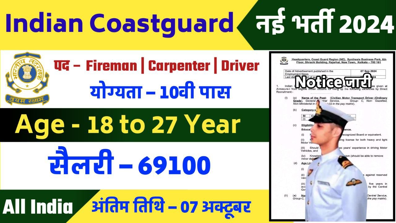 Indian Coastguard Kolkata Recruitment 2024 Notification Out