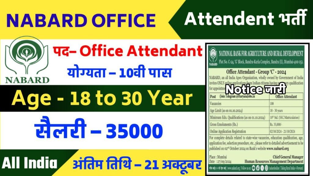 NABARD Office Attendant Recruitment 2024 Notification Out Apply Now