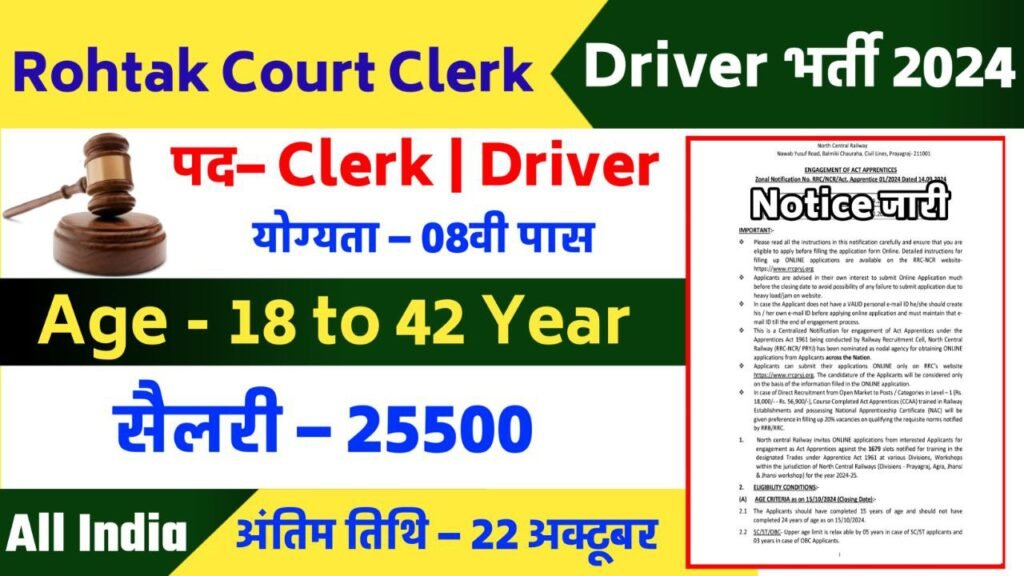 Rohtak Court Clerk, Driver Recruitment 2024 Notification Out