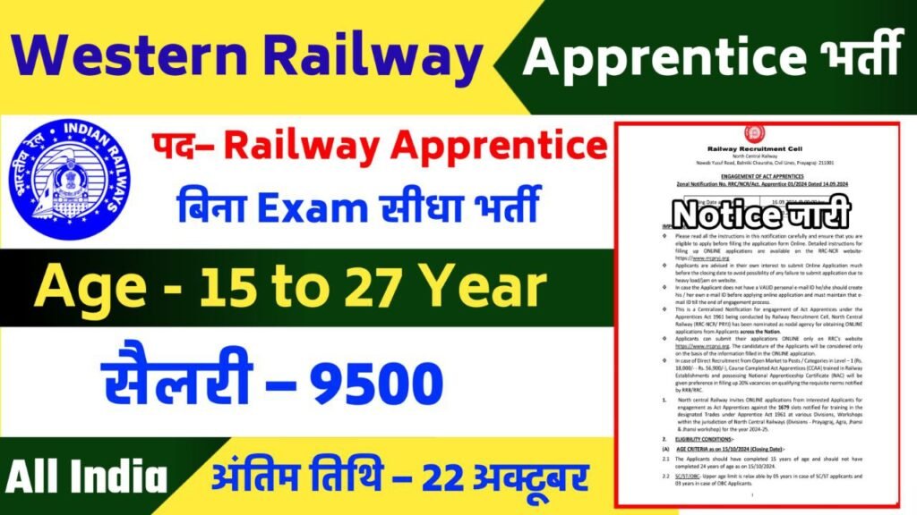 Western Railway Mumbai Apprentice Recruitment 2024 Notification Apply Online For 5066 Post