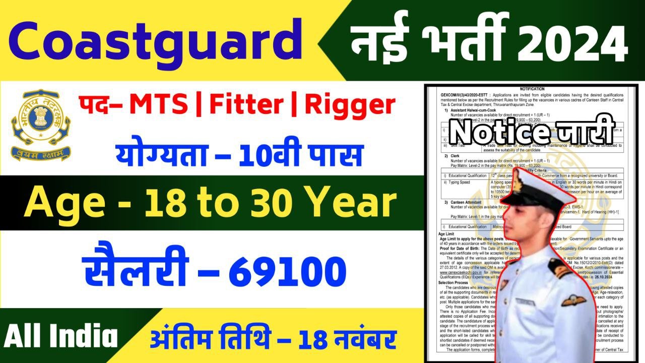 Coastguard Group C Gandhinagar Recruitment 2024 Notification Out