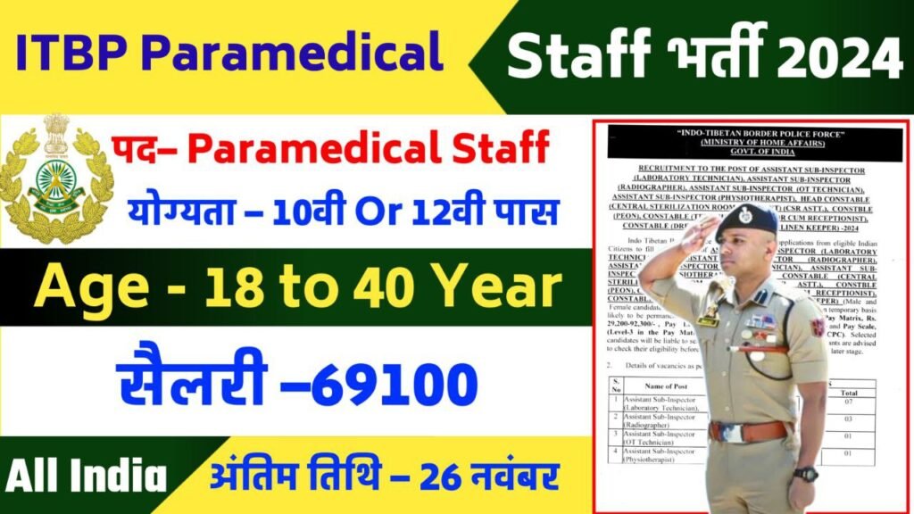 ITBP Paramedical Staff Recruitment 2024 Apply Online for 20 Posts