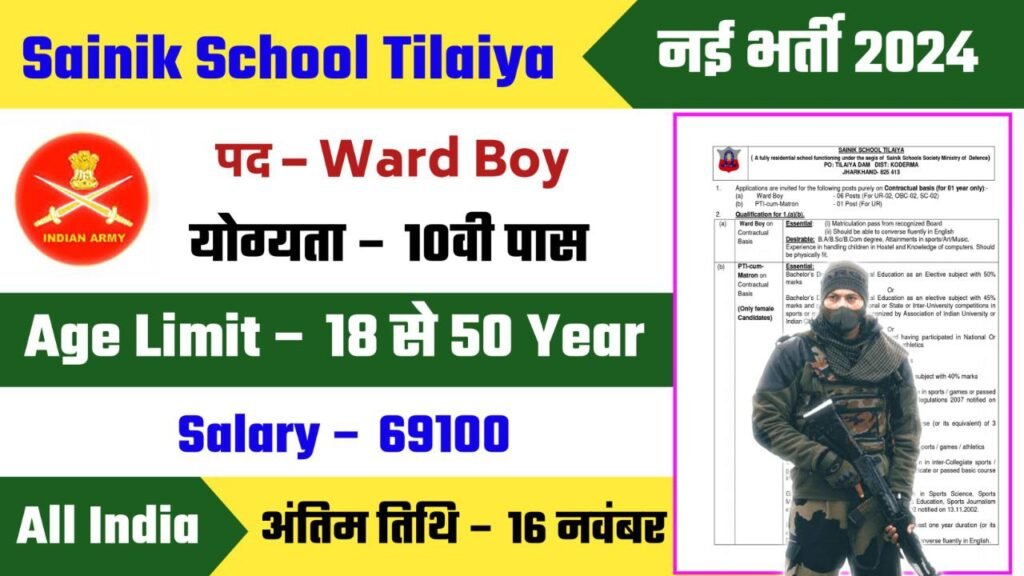 Sainik School Tilaiya Recruitment 2024 Notification Out