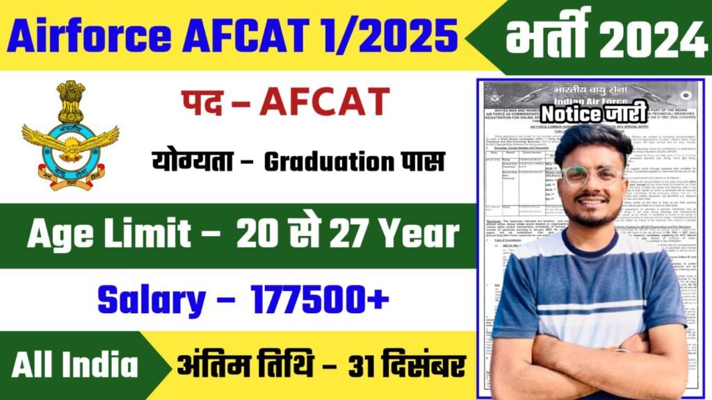 Airforce AFCAT 1/2025 Recruitment 2024 Notification Out for 336 Posts