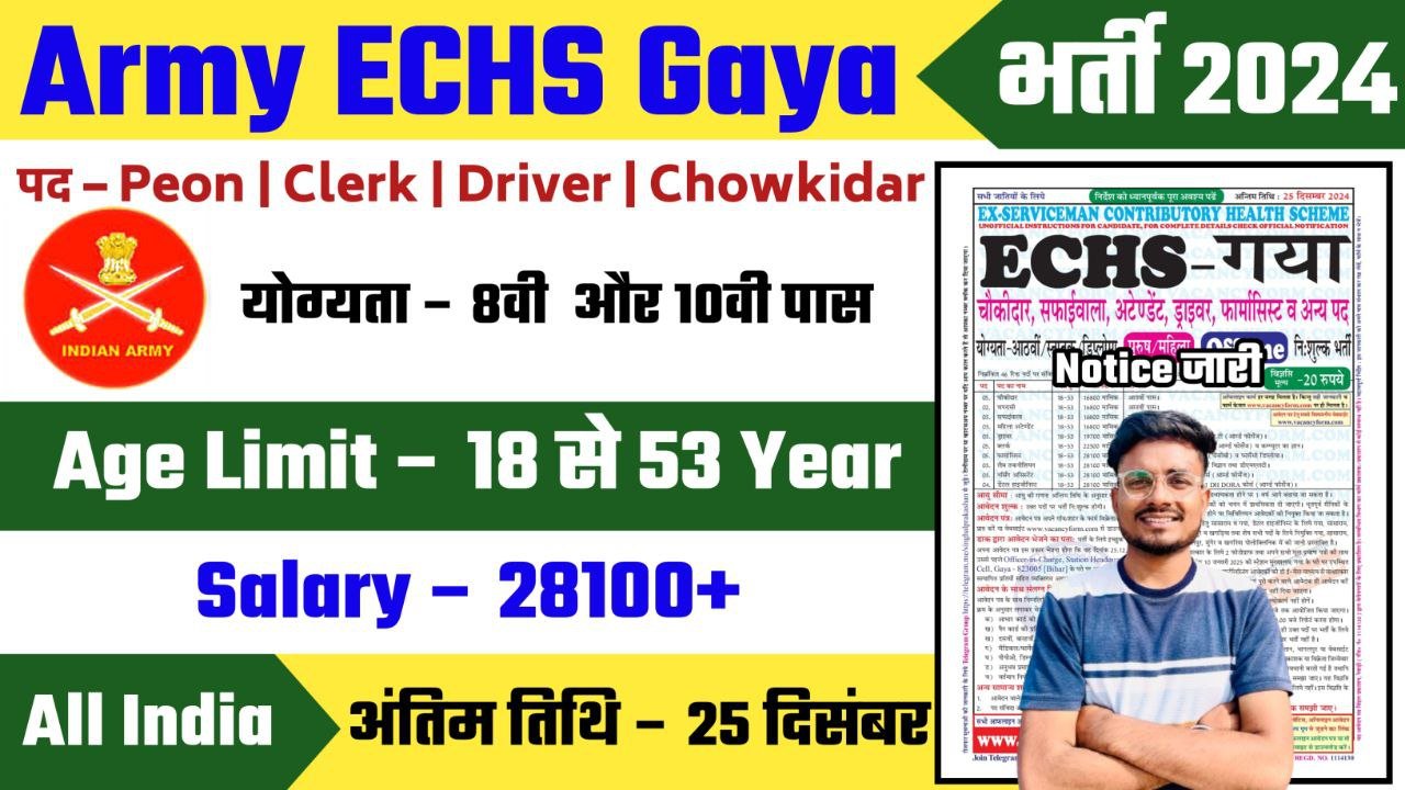 Army ECHS Gaya Recruitment 2024 Notification Out - Apply Offline