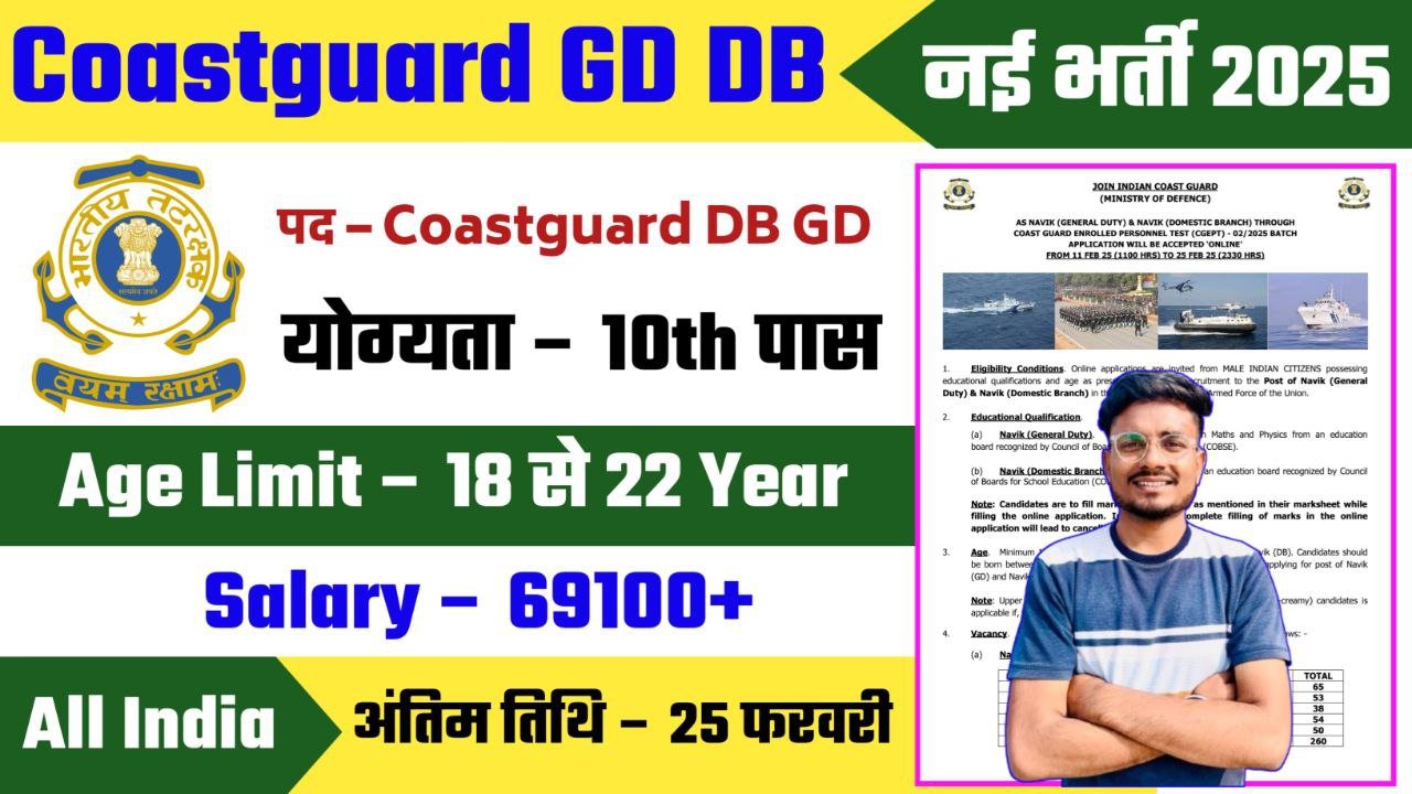 Coast Guard Navik GD DB recruitment 2025