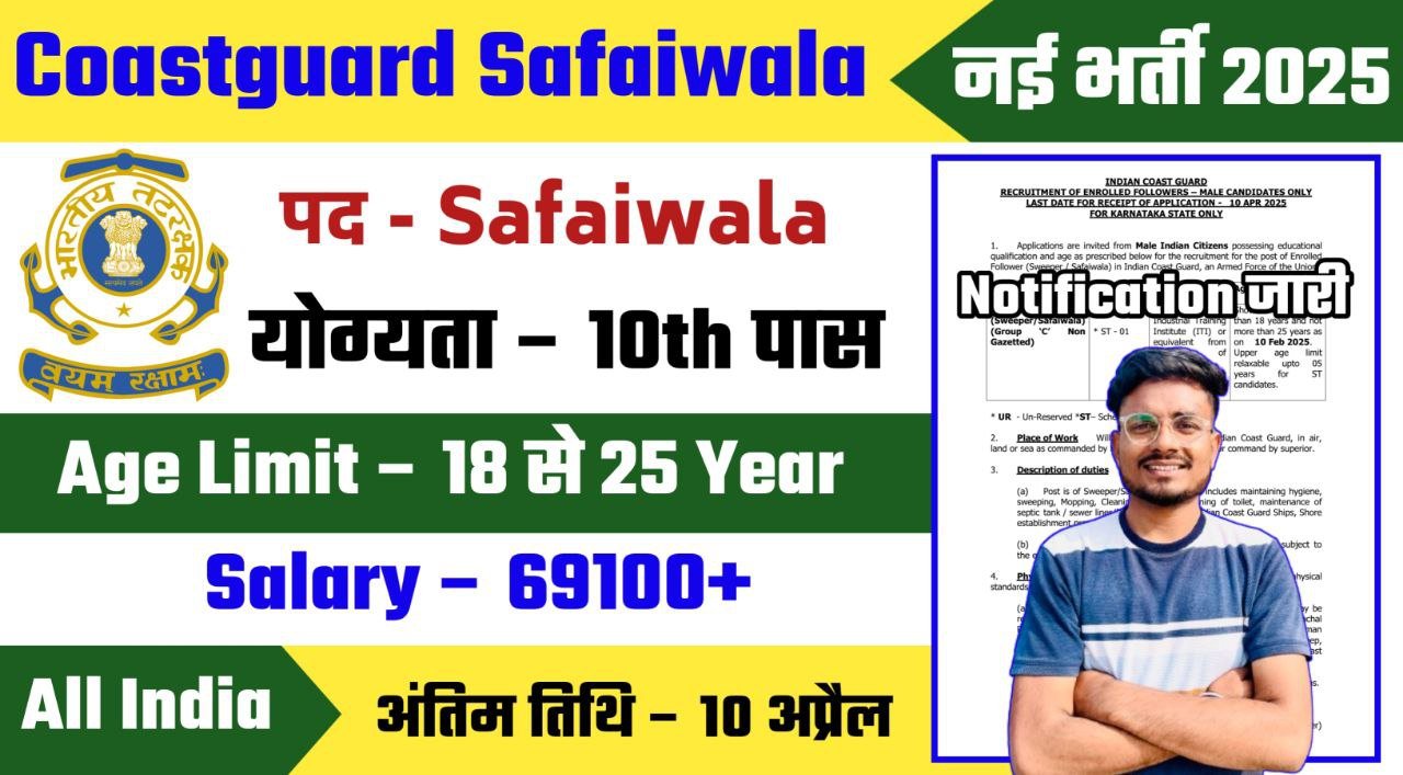 Indian Coastguard Safaiwala Recruitment 2025 Notification Out - Apply Offline