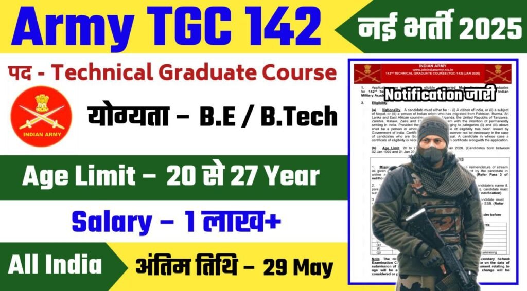 Indian Army TGC 142 Online Form 2025 Notification Out, Apply Online Now