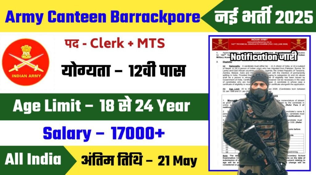 Army Canteen Barrackpore Recruitment 2025 Notification Out - Apply Offline