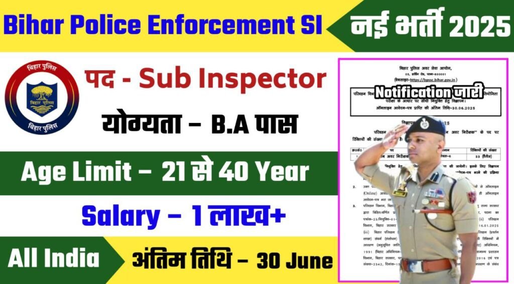Bihar Police Enforcement SI Recruitment 2025 Notification Out - Apply Online