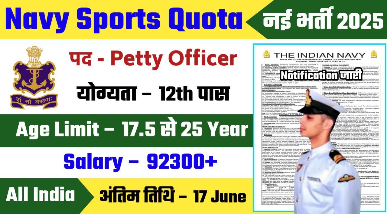 Indian Navy Sports Quota Offline Form 2025 Notification Out, Offline Application Form