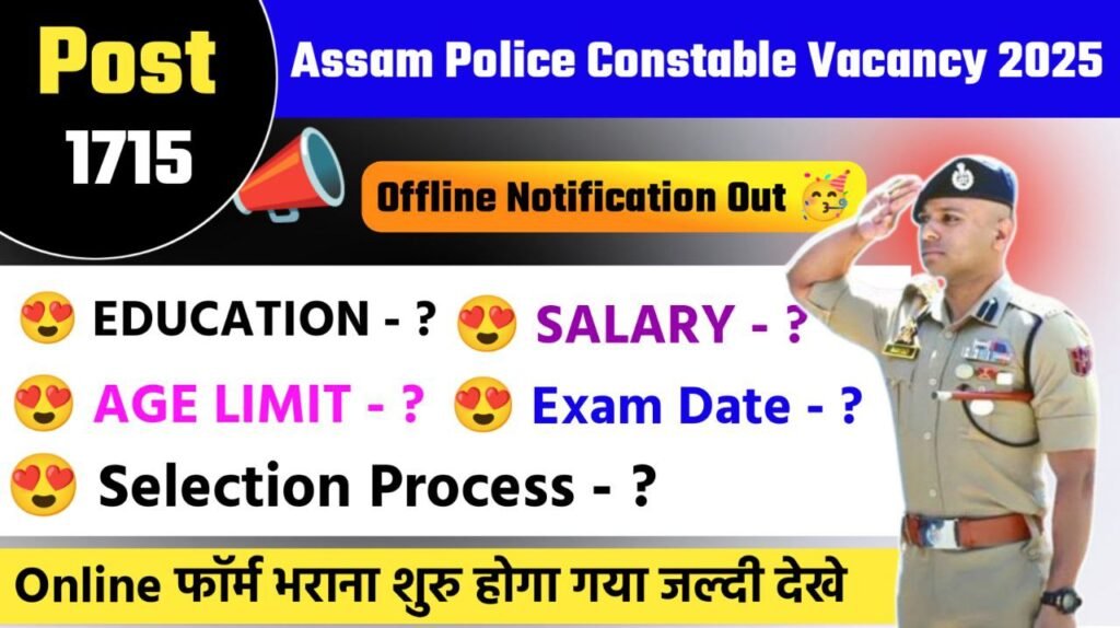 Assam Police Constable Online Form 2025 Notification Out, Apply Online Now