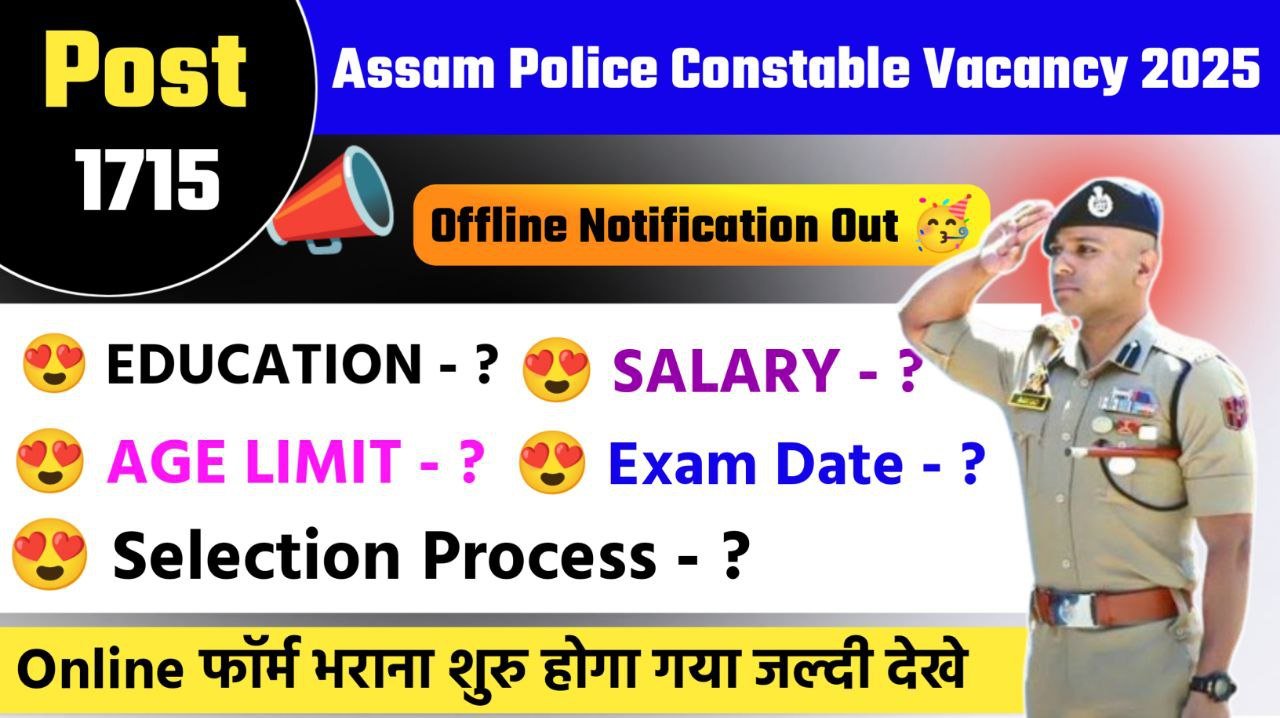 Assam Police Constable Online Form 2025 Notification Out, Apply Online Now